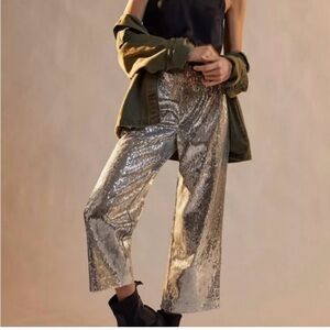 Anthropologie Metallic Sequin Cropped Pants